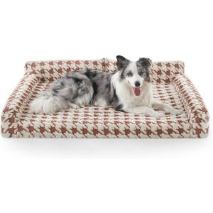 FURTIME Orthopedic Dog Beds Large Sized Dog, XL Washable Memory Foam Pet Couch Bed with Removable Washable Cover, Non-Slip Bottom with Bolster Sides, Brown (L (35"x25.2"x9.4" ))