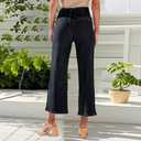 Womens Wide Leg Jeans Woman High Waisted Stretchy Baggy Cropped Denim Pants (Large, Black)