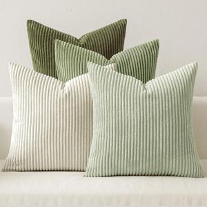 MIULEE Boho Farmhouse Throw Pillow Covers 20x20 Inch Set of 4 Mordern Neutral Green Cushion Covers Soft Corduroy Nordic Home Decor for Spring Couch Bed Sofa Living Room Green-White