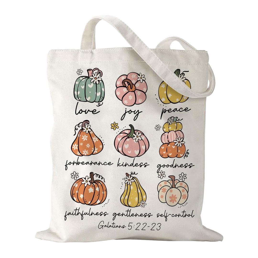 Sldpngo Fall Canvas Tote Bags Galatians Pumpkin Tote Bag Reusable Cotton Handbag Grocery Bags for Shopping Market Autumn Theme Harvest Party Gift for Women