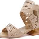 BMCiTYBM Girls Sandals Low Heels Flower Wedding Shoes Dress Pump Ankle Strap Open Toe Toddler Little Big Kids (1-camel)