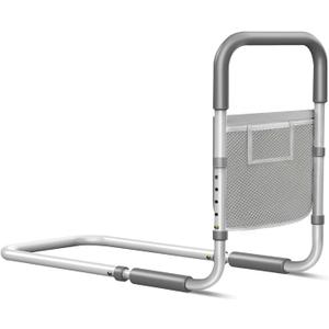 Bed Rails for Elderly Adults Safety: Adjustable Bed Assist Rails for Seniors & Patients with Storage Bag - Bedside Rail Handle Support Bar Bed Guard Rails - Fits King Queen Full Twin Medium (Grey - Without Light)