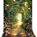 Riyidecor Fairy Princess Backdrop Wonderland Garden Pink Rose Lights Greenery Enchanted Woodland 5Wx7H Feet Photography Background Bridal Shower Birthday Wedding Photo Studio Shoot Polyester Fabric