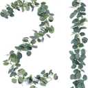 2 Pack Artificial Eucalyptus Garland Faux Silk Leaf Silver Dollar Eucalyptus Leaves Vines Handmade Garland Greenery Wedding Backdrop Indoor Outdoor Arch Wall Decoration