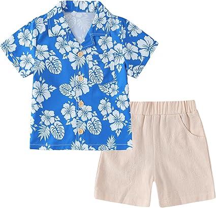 YALLET Toddler Boy Clothes Summer Outfits Short Sleeve Button Down Shirt+Shorts Baby Boy Beach Casual Clothe, Size: 18-24 Months