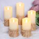 Crystal Club Flameless Candles Flickering with Timer, Set of 5 Battery Pillar Candles with Hemp Rope, Realistic Wax Candle Lights for Summer Party Home Table Décor