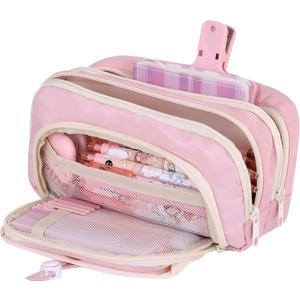 Large Pencil Pouch Big Pencil Case Big Capacity Aesthetic Pen Cosmetic Bag Pen Stationery Organizer Simple, College Office Home Travel Storage Bag (Pink)
