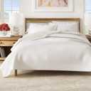 Great Bay Home Full/Queen Quilt Set - 3-Piece Solid, Channel-Stitched Bedding Set - Soft, Lightweight, All-Season Bedspread (White)