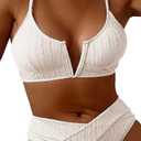 HYTENSUN Women's V Cut High Waisted Bikini Ribbed V-Wired Cami Two Pieces Swimsuit (Large, White)
