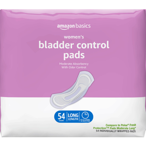 Amazon Basics Incontinence Pads for Women, Postpartum, Long, Bladder Control, Moderate Absorbency, Unscented, 54 Count 1 Pack