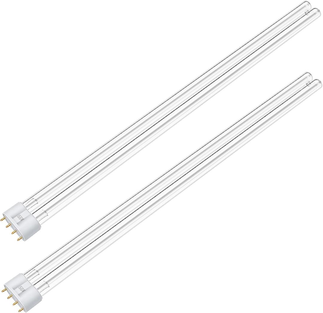 ERETOW 55 Watts UV Light Bulb, 2G11 Base 4-Pin Lamp for Pond Filter and Aquarium Clarifier, Compatible with Jebao PU55/CW55, SUNSUN 55W UV Clarifier (2 Pack)