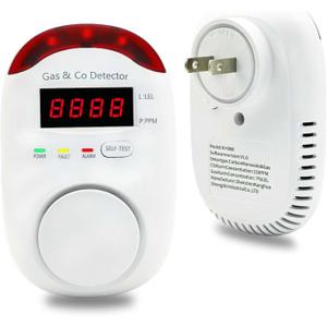 Natural Gas and Carbon Monoxide Detector, Plug-in Combo Carbon Monoxide and Gas Detector, 2 in 1 CO Detector and Combustible Gas Detector, Propane, Gas Leak Detector for Kitchen/Home1Pack