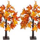 Dazzle Bright 2 Pack 24 Inch Lighted Thanksgiving Fall Maple Tree Decor, 24 LED Battery Operated Decorations Artificial Tree with Timer for Indoor Home Room Holiday Xmas Party