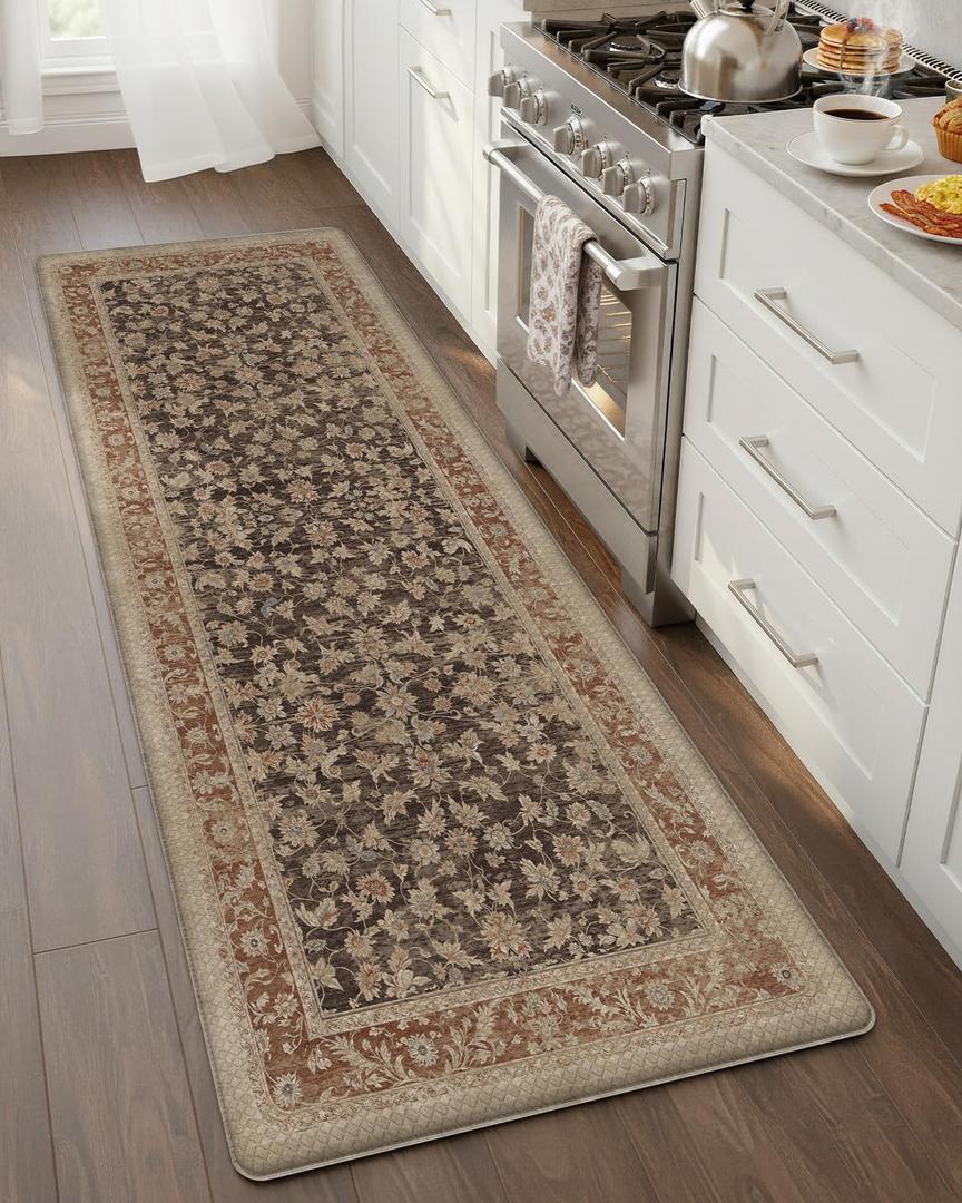 Color&Geometry Anti Fatigue Kitchen Mats for Floor 24x59, Vintage Decor, Easy Clean, Waterproof & Oil Proof, 0.4" Thick Cushioned, Non-Slip Kitchen Runner Rug for Sink, Laundry, Office, Light Taupe