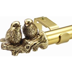 1 Inch Single Curtain Rods 36 to 72 Inches Adjustable Drapery Rods for Window width 24 to 68 Inches, Twin Birds on Twig Finials, Brushed Gold
