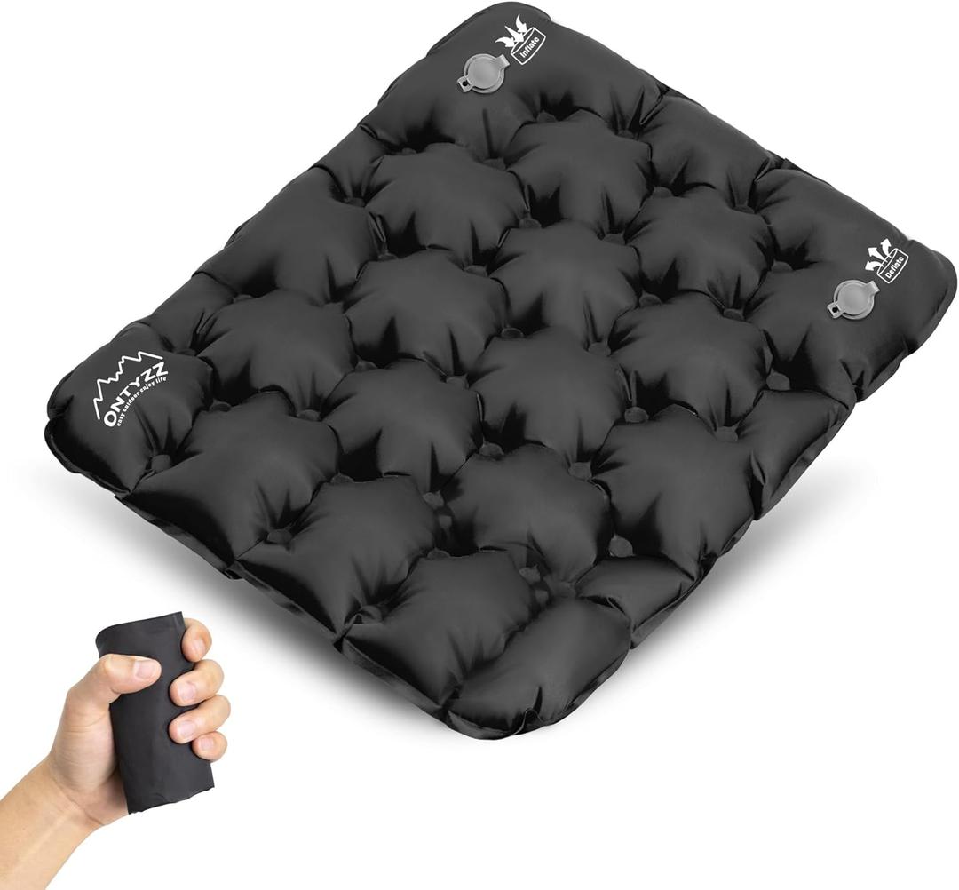 ONTYZZ Inflatable Seat Cushion Lightweight Stadium Seat Pad Travel Air Seat Cushion for Hiking Office Airplane Stadium Car (Black)