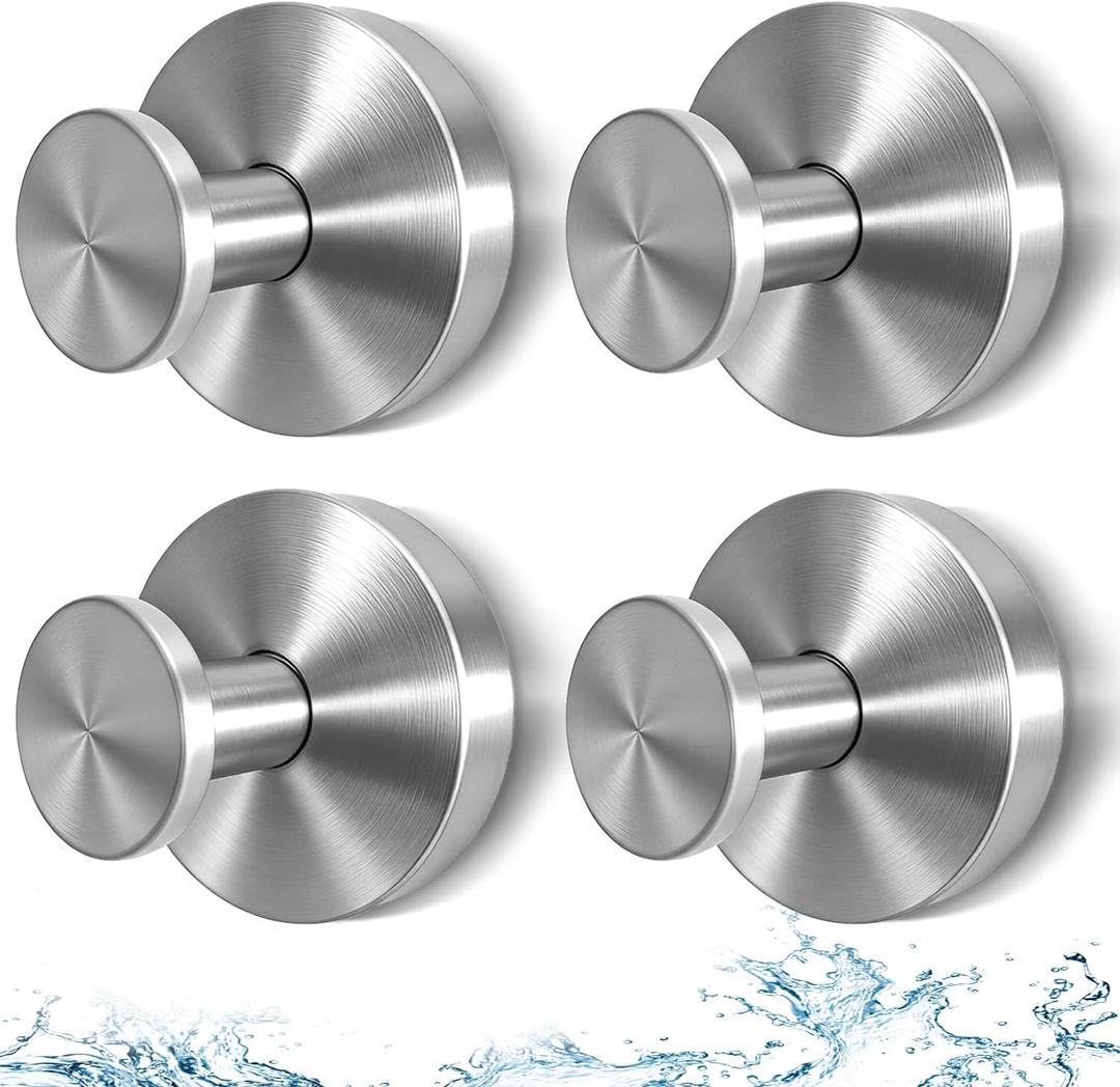 2026 Upgraded Suction Cup Hooks for Shower, Heavy Duty Vacuum Lock No Drill Stainless Steel Hooks, Rustproof Bathroom Towel Hooks for Glass Door Tile & Windows, 4 Pack