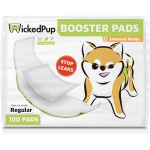 WICKEDPUP Dog Diaper Liners Booster Pads for Male and Female Dogs, 100ct | Disposable Diaper Inserts fit Most Reusable Pet Belly Bands, Wraps, and Washable Period Panties (Regular (100 Count)) WICKEDPUP Dog Diaper Liners Booster Pads for Male and Female Dogs, 100ct | Disposable Diaper Inserts fit Most Reusable Pet Belly Bands, Wraps, and Washable Period Panties (Regular (100 Count))