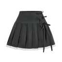 MakeMeChic Women's Bow High Waist Pleated A Line Mini Skirt Summer Skater Skirts S
