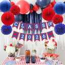 Blue Red Graduation Party Decoration Class Banner Hanging Pom Poms Flowers High School College Grad Supplies
