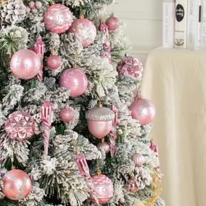 62pcs Pink Christmas Balls Ornaments Set - 3.15" Big Christmas Balls - Shatterproof Plastic Decorative Baubles for Xmas Tree Decor Holiday, Wedding, Party Decoration (Pink)