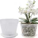 Orchid Pot, 8 Inch 4 Pack Orchid Pots with Holes and Saucers, Clear Plastic Orchid Pots