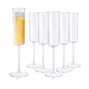 Ciaell 24 Pack Plastic Champagne Flutes - Clear 6 Oz Disposable Champagne Glasses - Square Plastic Toasting Glasses for Party Birthday Anniversary Wedding
