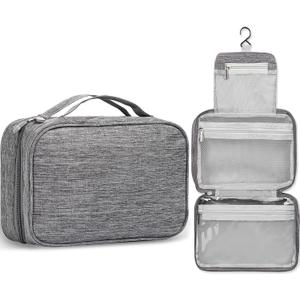 Etercycle Toiletry Bag for Women Men, Waterproof Hanging Toiletry Bags for Traveling, Portable Foldable Travel Wash bag with Hanging Hook, Shaving Bag for Bathroom Shower- Gray