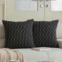 Kevin Textile Pack of 2 Farmhouse Decorative Throw Pillow Covers Boho Woven Texture Burlap Linen Cushion Cover Striped Pillowcase, Black 18 x 18 inches 45 x 45 cm