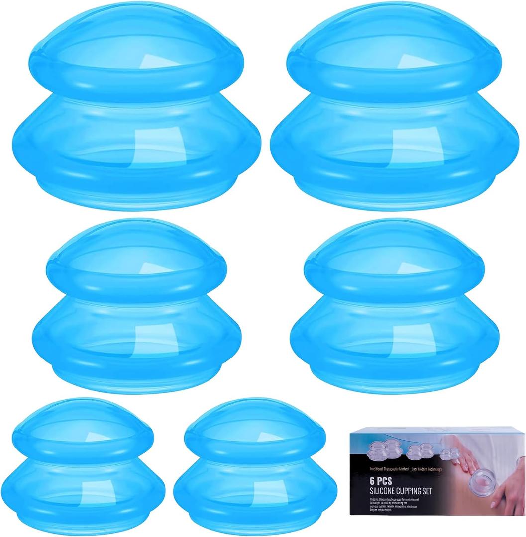 Eiito Cupping Therapy Sets -Silicone Cups Set Firm (6 Cups) Professional Massage Tool for Muscle Soreness Pain Relief Body Neck Knee, Deep Muscle Massager, Anti Cellulite Joint Pain (Blue)