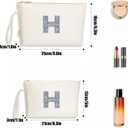 A-Z BAG 2pcs Personalised Makeup Bag Set, Canvas Cosmetic Bag with Rhinestone Initial, Birthday Gifts for Women (H, Beige)