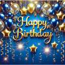 Nuxovilar Blue Gold Happy Birthday Banner - Elegant Balloons & Stars Party Backdrop, 71x43 Inch Large Glamorous Birthday Sign for Yard&Party Decorations