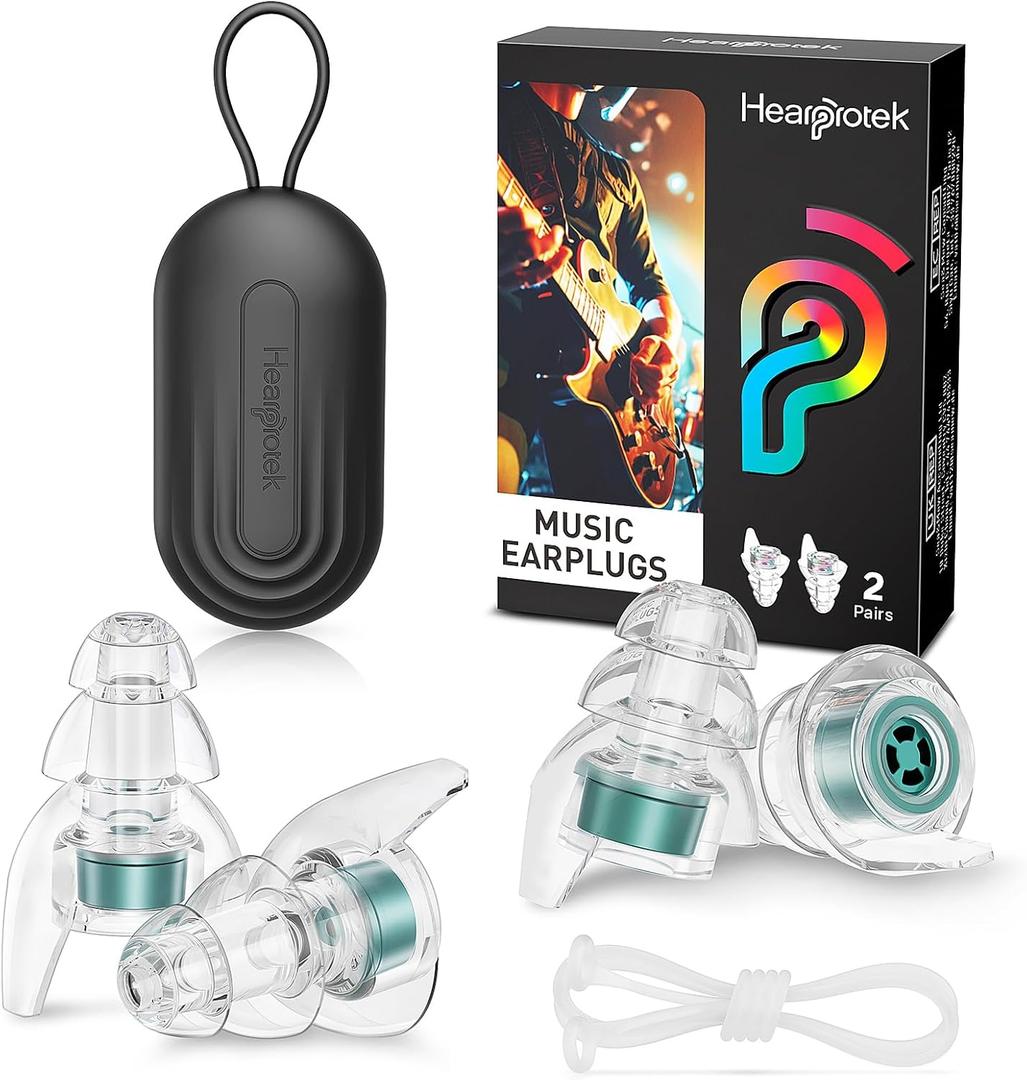 Hearprotek Concert Ear Plugs, 2 Pairs Reusable High Fidelity Musician Ear Plugs, 23db Noise Reduction, Green Silicone Earplugs for Concerts, Festivals, DJs, Nightclubs, Drumming, Parties