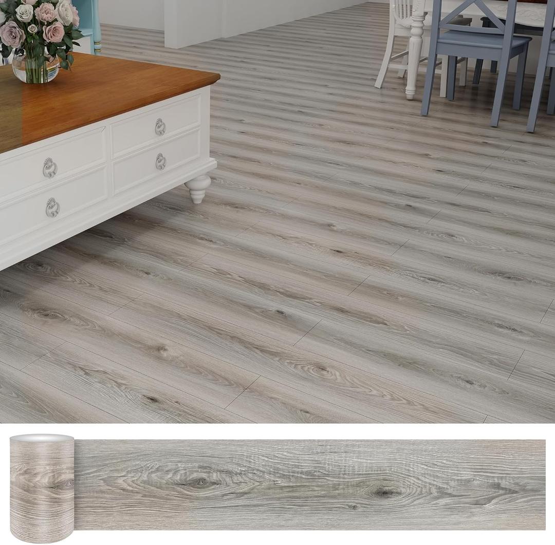 Peel and Stick Floor Tile Waterproof 36pcs Pack 54 Sq.Ft,NO Sticky Residue Left Vinyl Wood Plank Self-Adhesive and DIY Flooring Tiles for Bathroom, Kitchen, Living Room, Bedroom (36" x 6",Taupe)
