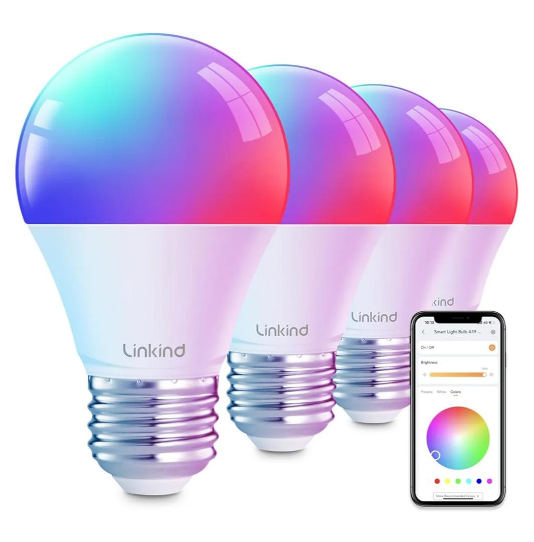 Linkind Smart Light Bulbs, Smart Bulb That Work with Alexa & Google Home, LED Light Bulbs Color Changing, 104 Preset Scene, Music Sync, A19 E26 2.4GHz RGBTW WiFi Bluetooth Light Bulb 60W, 800LM, 6Pack