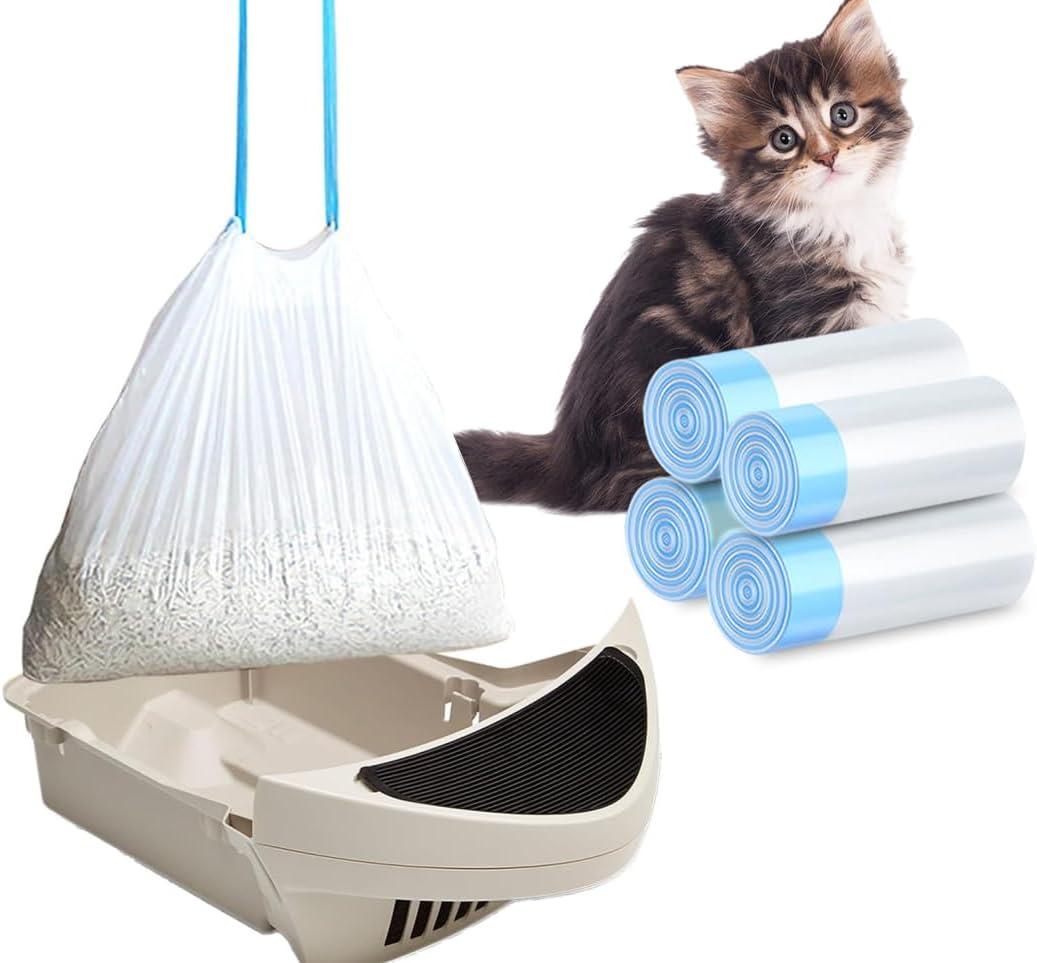 XUEPETT 80 Pack Cat Litter Bags with Drawstring, Compatible with Litter-Robot 3/4 Heavy Duty Cat Litter Box Liners Waste Bags Replacement