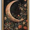 Palette Dreams Moody Gothic Moon and Vintage Flowers Canvas Wall Art, Mystical William Morris Wall Decor,Witchy Dark Academia Celestial Poster Prints for Bedroom Living room 12x16 inch Wood Framed
