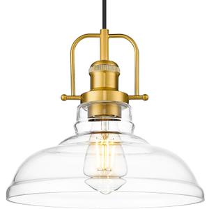 FEMILA 11" Gold Pendant Light Fixture, Vintage Pendant Lighting with Clear Glass Shade for Kitchen Island, Adjustable Hanging Light, Brushed Gold Pendant Lights, 4FY09MP BG
