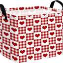 Large Valentine's Day Basket Heart Shaped Storage Bin for Gifts Collapsible Organizer Room Decor (Grid Love)