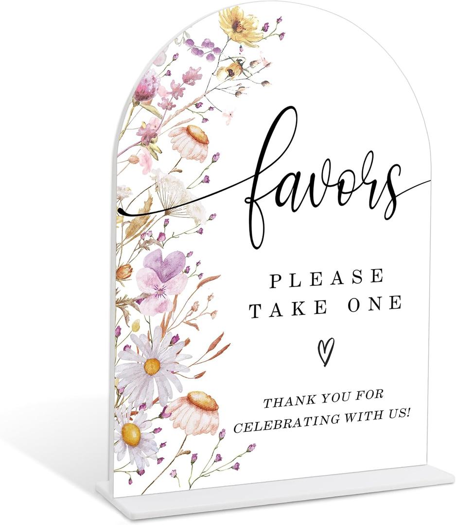 2 x Wedding Signs for Ceremony and Reception, Boho Floral Acrylic Favors Please Take One Sign, Wedding Signage with Stand, Bridal Shower Table Centerpieces, Supplies for Engagement Reception Party, 12, 6x8"