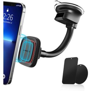 APPS2Car Magnetic Car Phone Holder Mount [6 Strong Magnets], Cell Phone Holder Car [Suction Cup], Phone Car Holder Mount [Windshield Dashboard] fit for Most Smartphones (Black-Red)