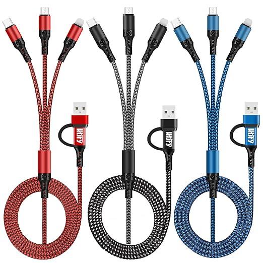 Travel Essentials, USB C Multi Charging Cable[3Pack 4ft] 6 in 1 USB A/C to USB C/Micro USB Connector Multiple Charger Cord for Cell Phone/Galaxy/PS/iPads and More