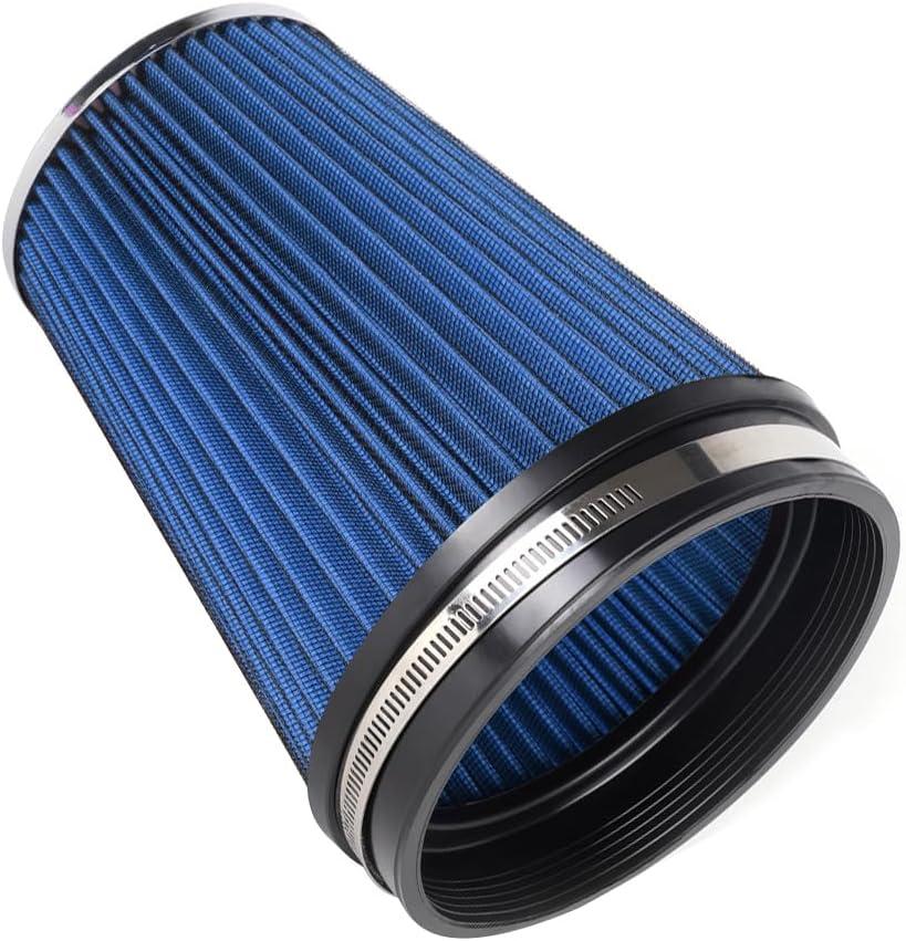 6" 152 mm High Flow Inlet Air Filter, Air Intake Cone Filter Replacement Performance Washable Clamp-On Dry, 8'' Tall(Blue)