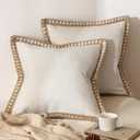 MIULEE Pack of 2 Decorative Throw Pillow Covers Modern Farmhouse Outdoor Pillow Covers Neutral Linen Burlap Cushions for Couch Bed Living Room Sofa, Natural White 18 x 18 inches 45 x 45 cm