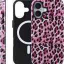 iPhone 17 Case - Wireless Charging for MagSafe, Dual-Layer Design (Outer Hard PC Shell + Inner Soft TPU Shell), Leopard Print Retro Style, Unisex Shockproof Protective Case - Pink