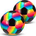 Retisee 2 Pcs Rainbow Soccer Ball with Pump Official Size Indoor Outdoor Soft Inflatable Soccer Sport Gift for Adult for Practice Game Back to School