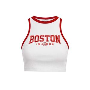 SOLY HUX Women's Y2K Letter Graphic Printed Crop Tank Top Sleeveless Round Neck Fitted Tops White and Red Letter Medium