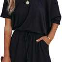 Lacozy Women's 2026 Summer Short Sleeve Off The Shoulder Rompers Casual Shorts One Piece Overall Jumpsuits Dressy (Black, L)