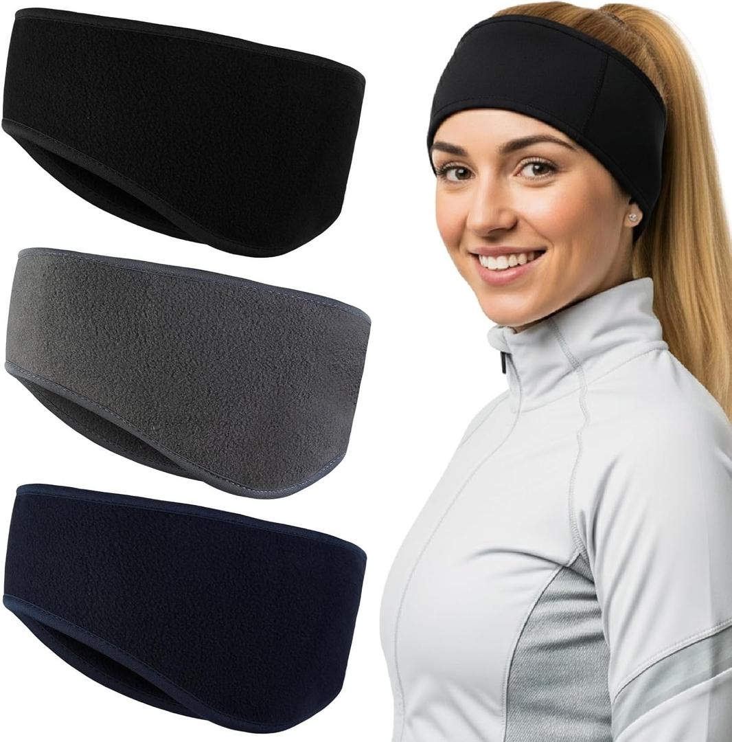 Huachi Ear Warmers for Women Men Winter Running Headband, Ear Muffs Ear Covers for Cold Weather (Black,Gray,Navy) 2 Pcs
