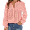 PRETTYGARDEN Lace Long Sleeve Shirts Casual Button Down Going Out Tops Hollow Out Eyelet Blouses 2026 Spring Fashion Clothing (Pink,Small)